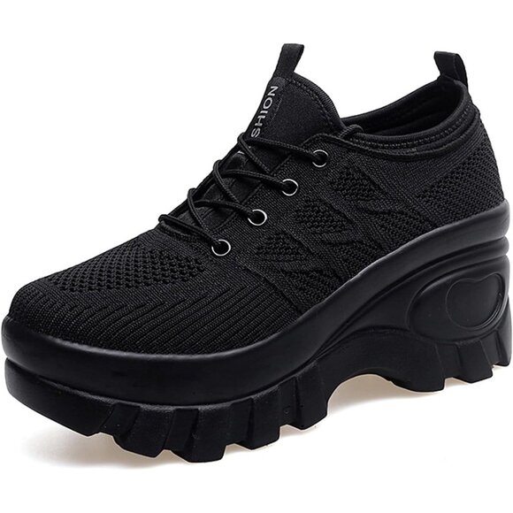 Shoes - Women Chunky Platform Comfort Orthopedic Wedge Non-Slip Running Shoes All Black